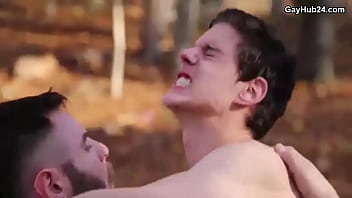 Outdoor gay porn. Bitch gets fucked bareback in the woods