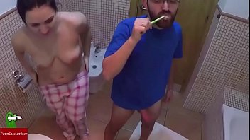 Hot couple fucking in the bathroom. Homemade voyeur IV019